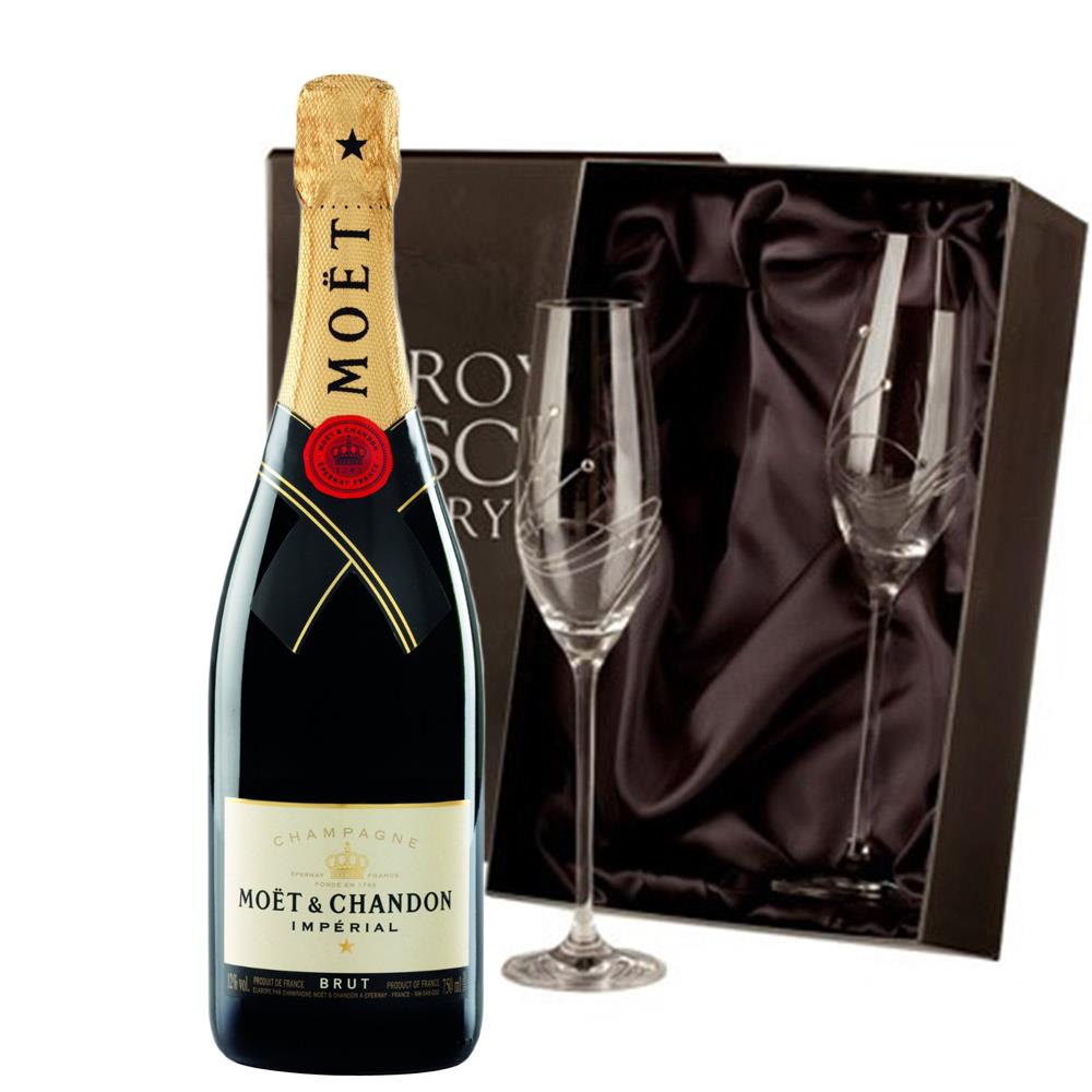 Moet &amp;amp; Chandon Brut Imperial With Diamante Crystal Flutes